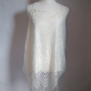 NWT Lace sheer and fringe tank, white, XL 15-17